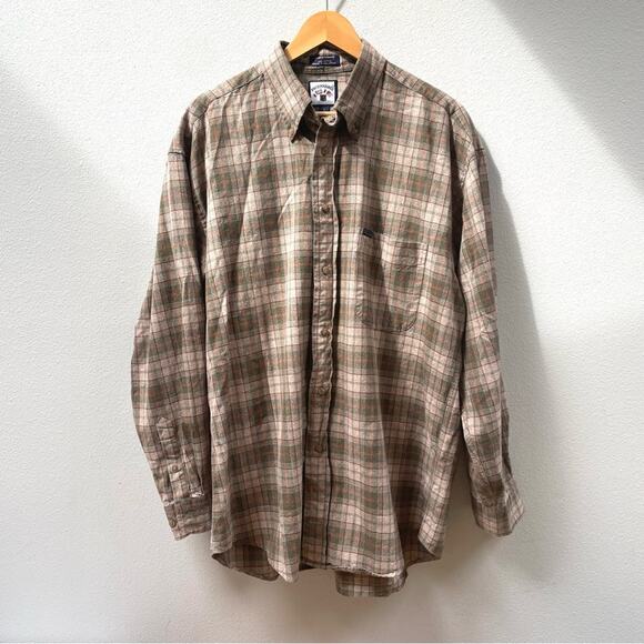 Faconnable Other - Faconnable 100% Cotton Long Sleeve Button Down Shirt in Brown Plaid, Men's Large